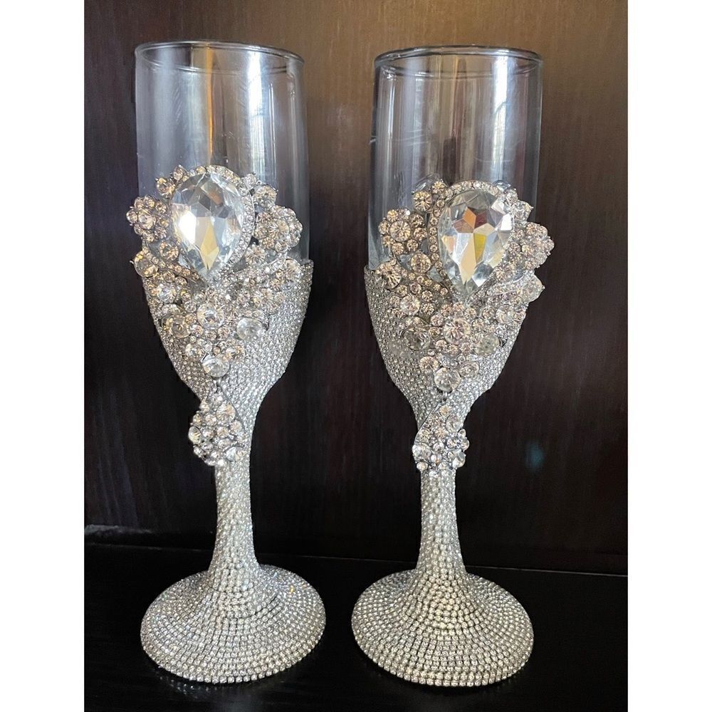 Crystal clear Rhinestones Wedding Flutes set , Swarovski Crystals, custom made - Picture 1 of 4